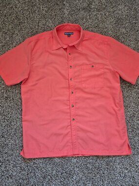 West Marine Button Up Shirt Mens XL Orange Cotton Short Sleeve Pocket Performanc